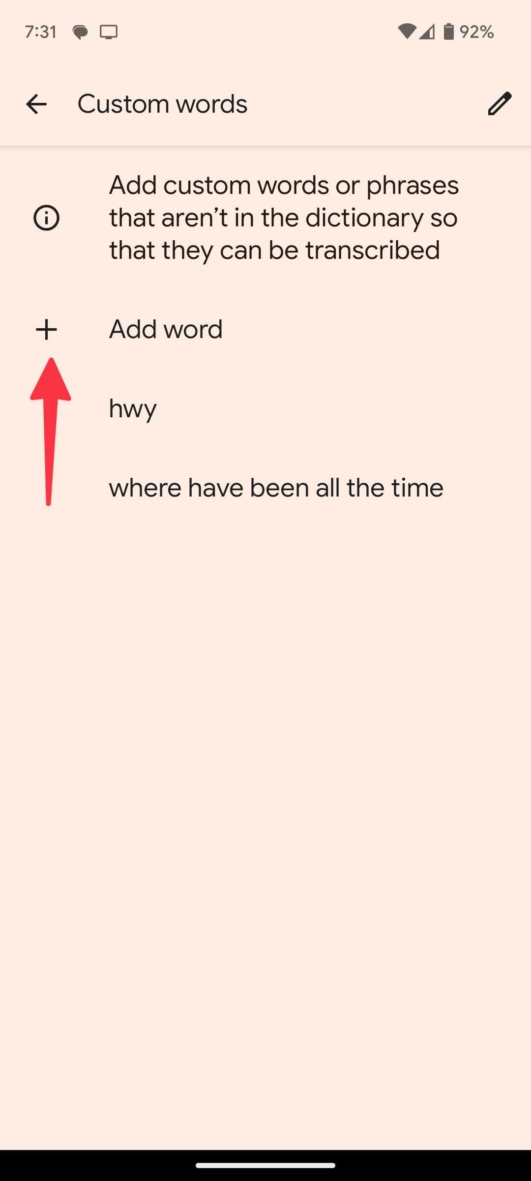 add custom words in live transcribe