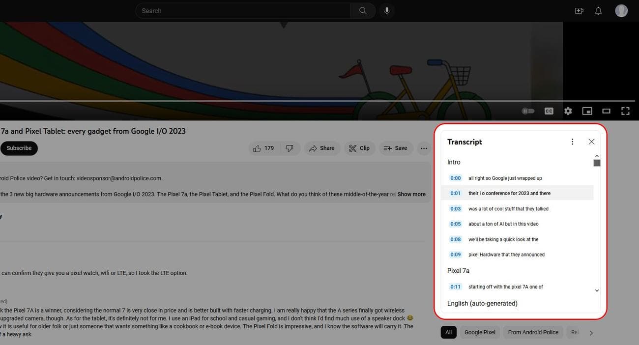 Μεταγραφή βίντεο για επιτραπέζιους υπολογιστές YouTube