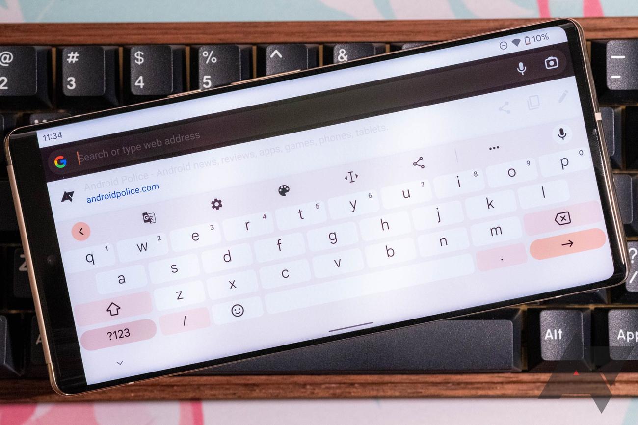 A Google Pixel 6 with its keyboard open in landscape mode