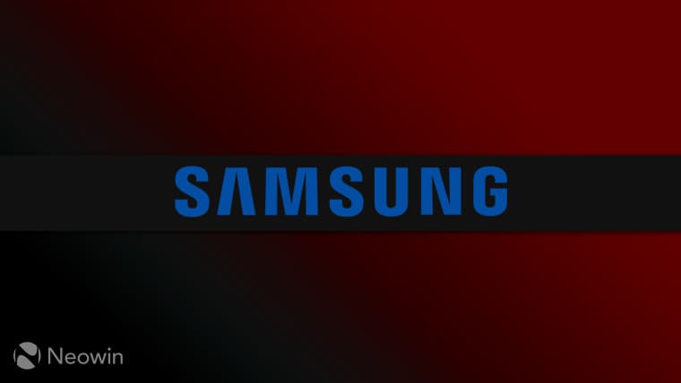 A Samsung logo on a red and black background