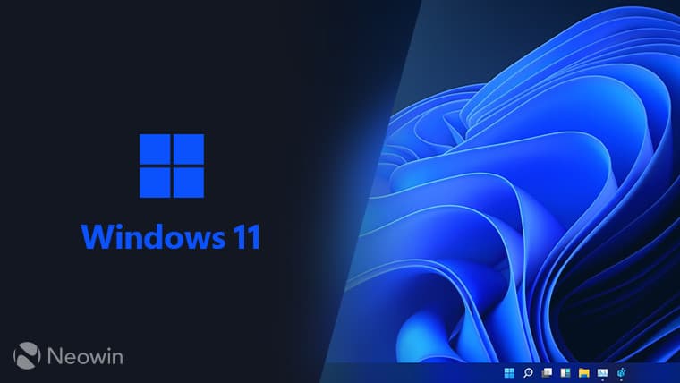 Windows 11 screenshot from the leaked build and the logo