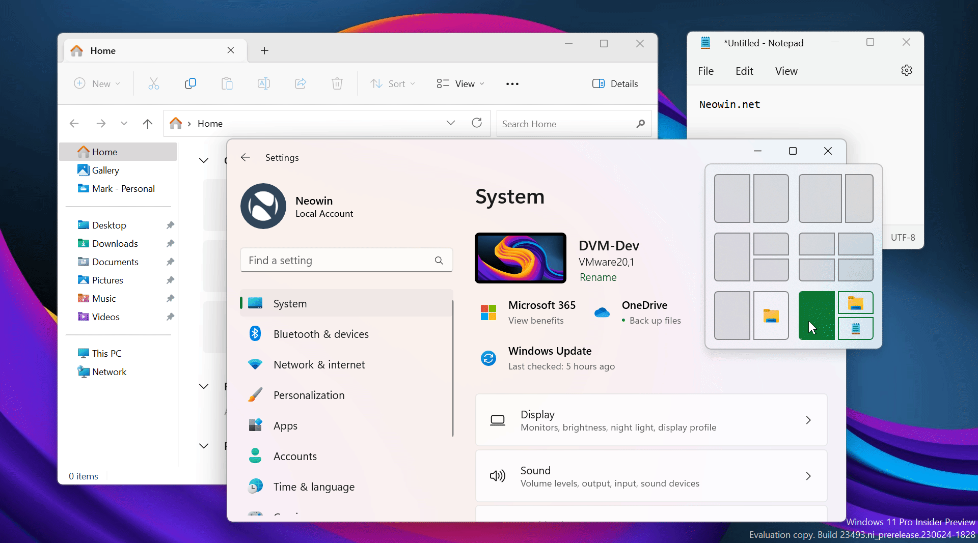 Ένα GIF που δείχνει βελτιωμένες διατάξεις Snap στα Windows 11