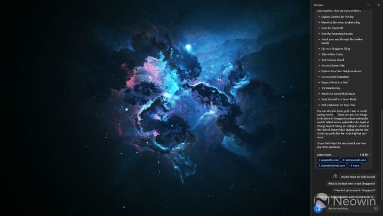 Στιγμιότυπο οθόνης που δείχνει το Windows Copilot σε δράση