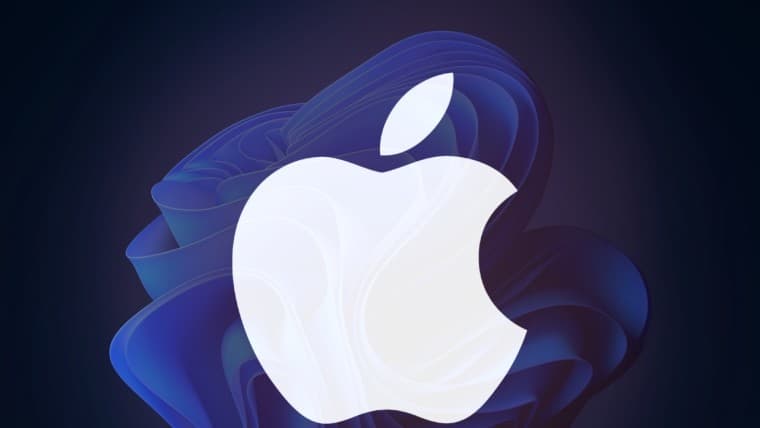 Apple logo on top of the Windows 11 bloom