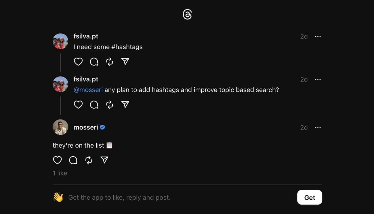 Hashtags για νήματα