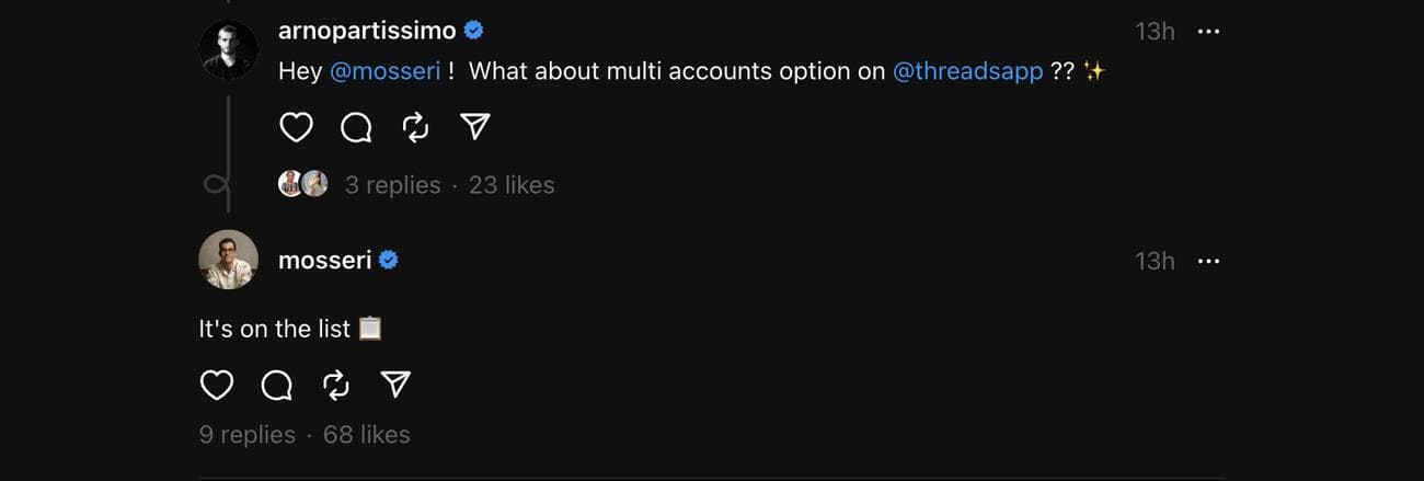 Υποστήριξη πολλών λογαριασμών για Threads