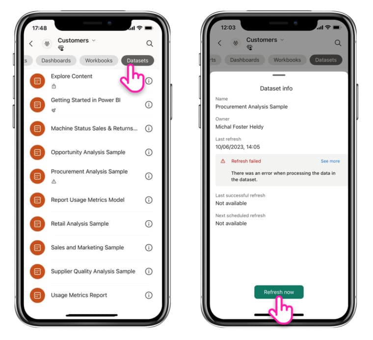 Παρουσίαση του τρόπου χρήσης της νέας δυνατότητας συνόλων δεδομένων στο Power BI Mobile