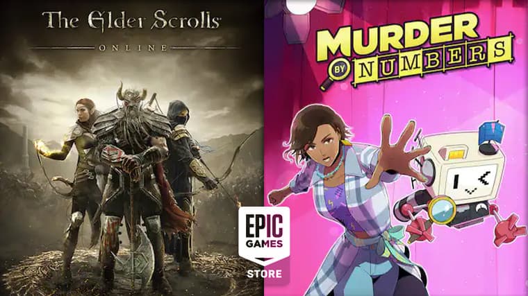 Κουτιά The Elder Scrolls Online και Murder By Numbers με λογότυπο Epic Games