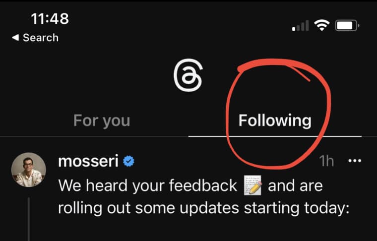 Νήματα νέας παρακάτω καρτέλας