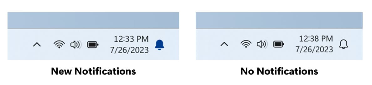 Καμπανάκι ειδοποιήσεων στο δίσκο συστήματος για νέες ειδοποιήσεις και όχι ειδοποιήσεις.