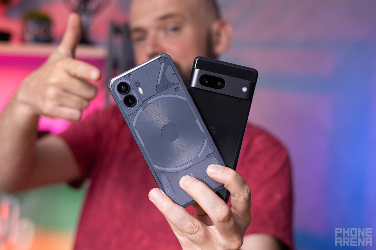 Nothing beats having shiny LEDs on your phone, right? (Image credit - PhoneArena) - Nothing Phone (2) vs Google Pixel 7: budget, with character