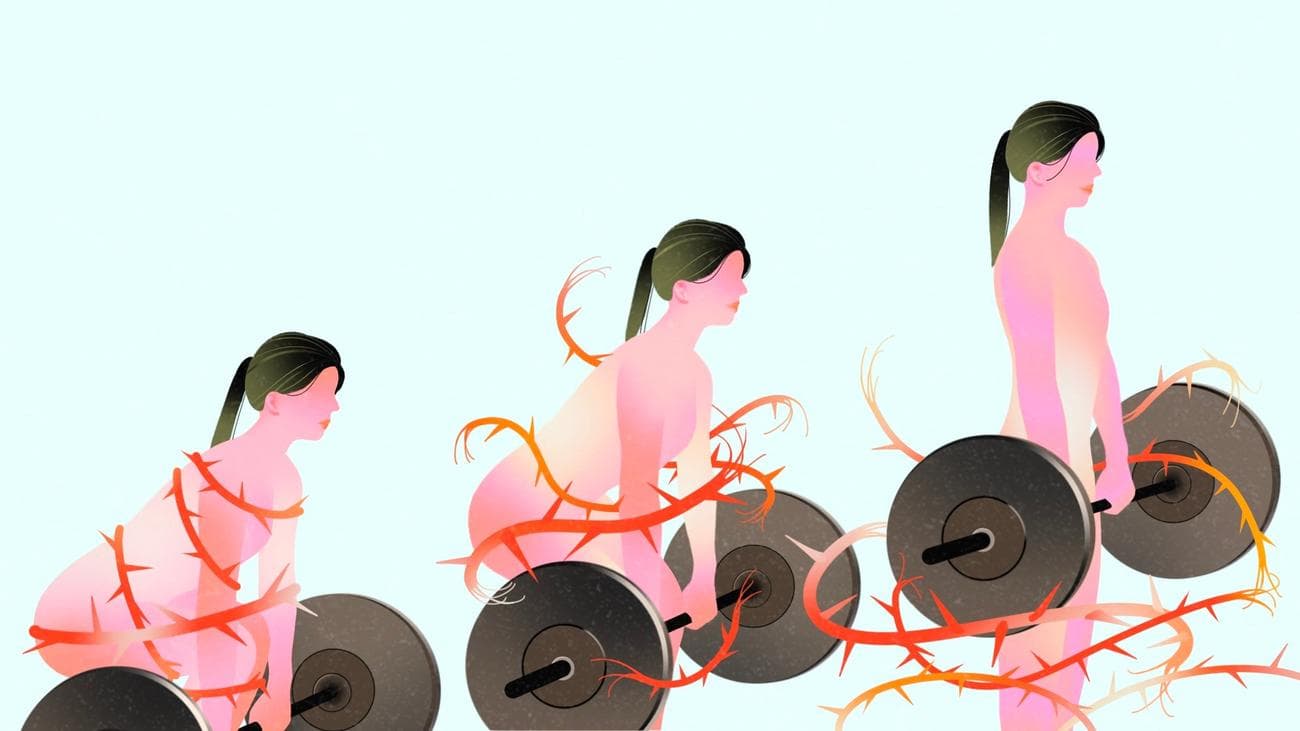 three stages of woman standing and lifting barbell