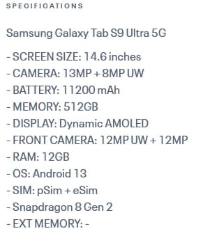 Προδιαγραφές Samsung Galaxy Tab S9 Ultra που διέρρευσαν