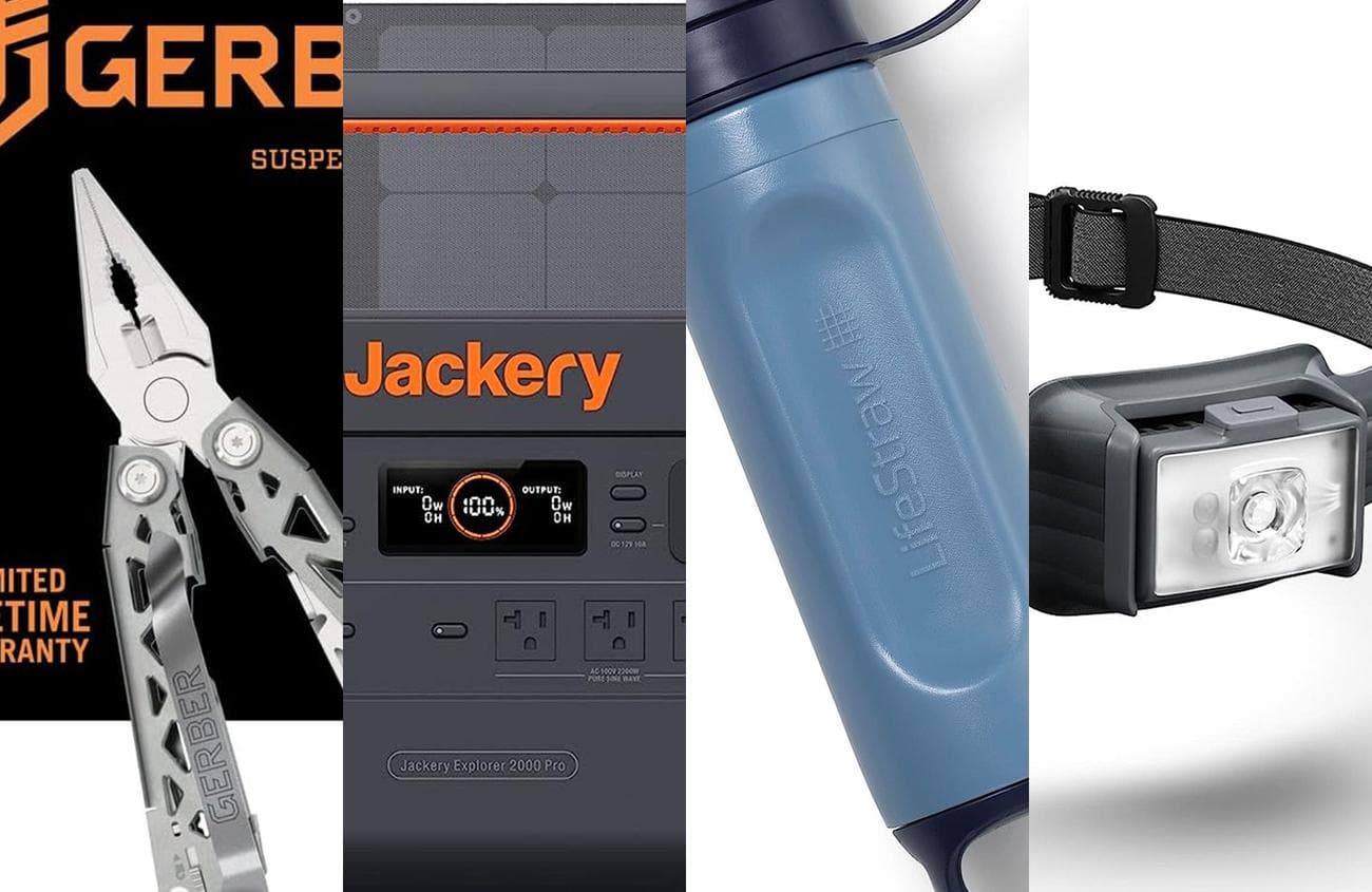 A lineup of the best camping gadgets on a white background