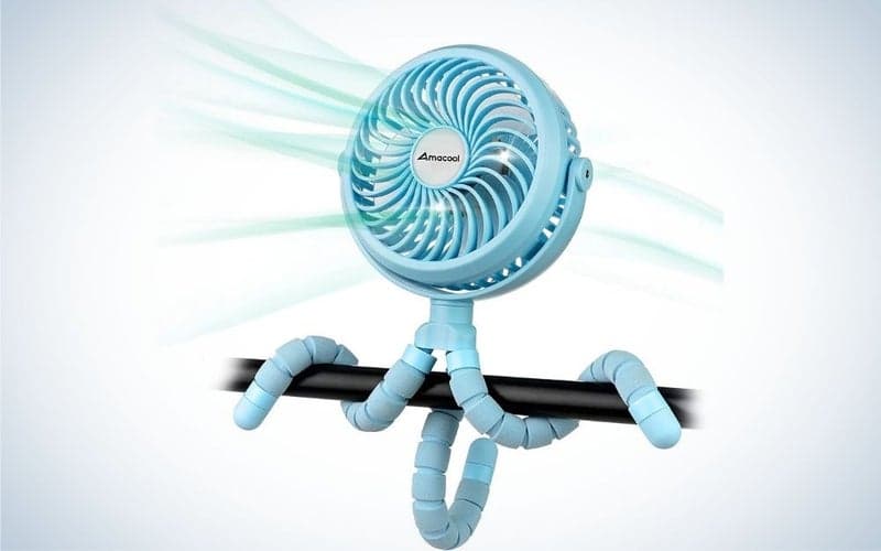The Amacool Stroller Fan is the best portable stroller fan.