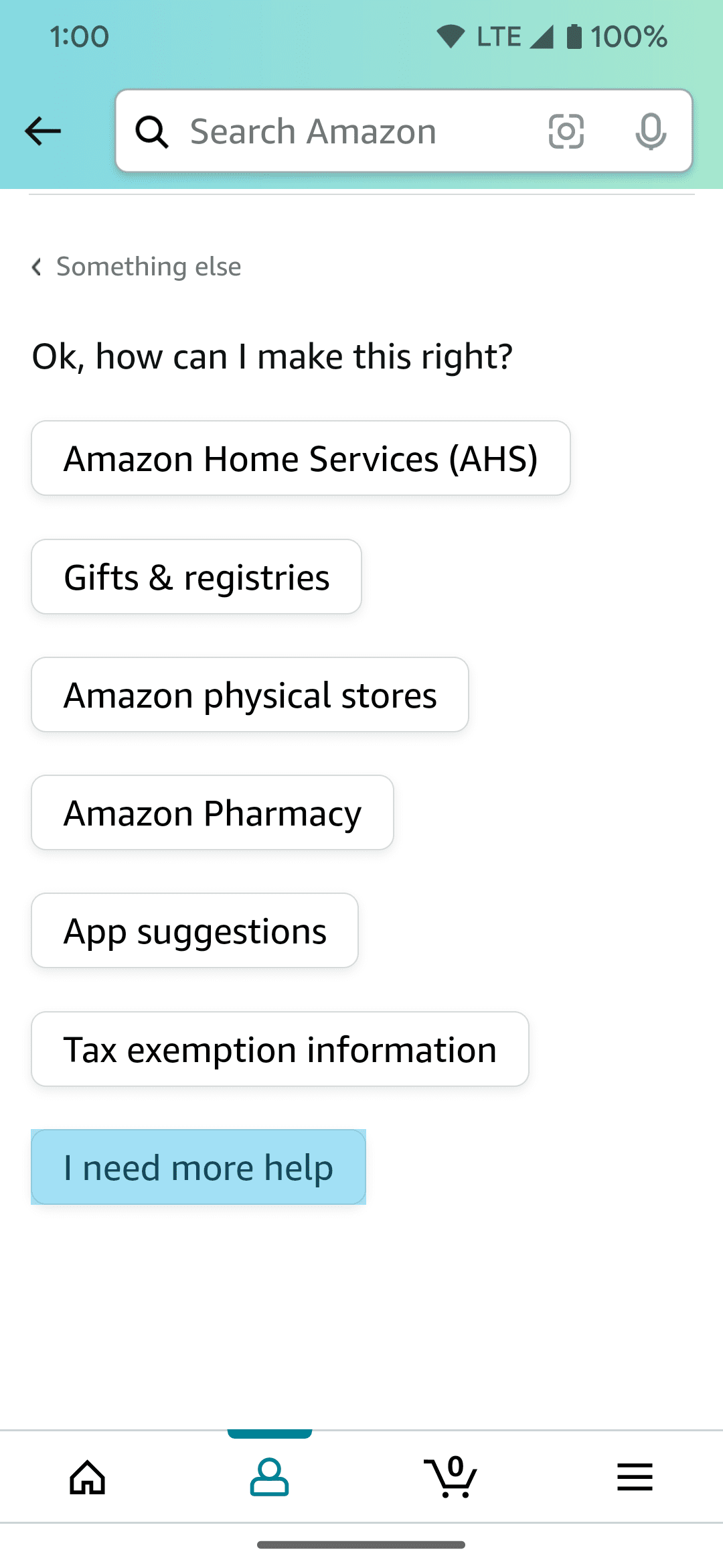 Αυτό δείχνει πώς να εκκινήσετε το chatbot Amazon στην εφαρμογή Android