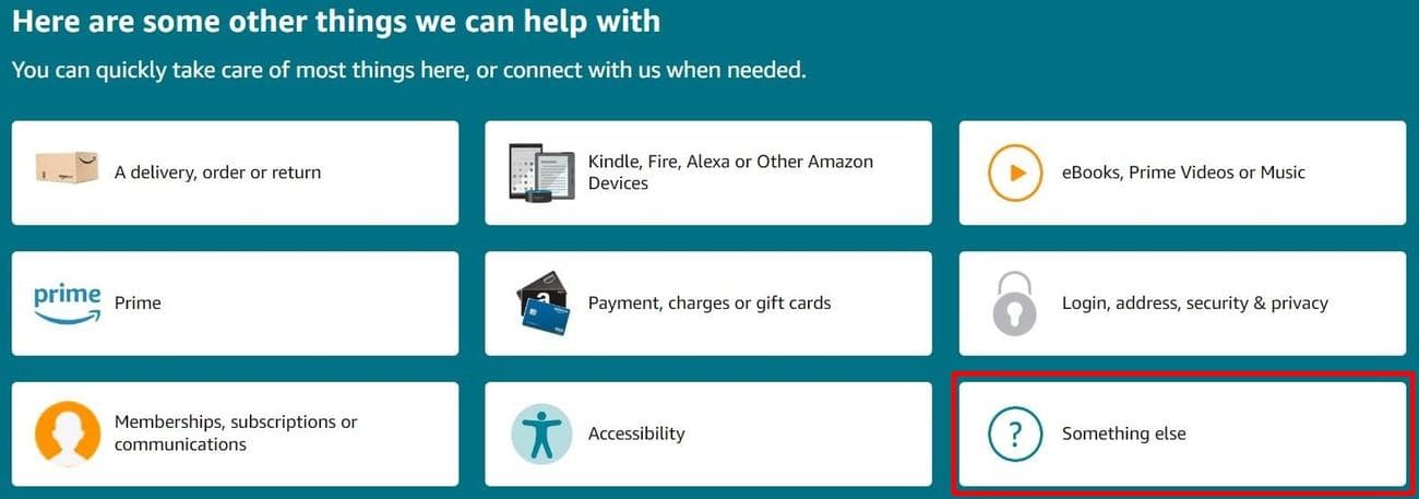 Εμφάνιση της εμφάνισης του κουμπιού Κάτι άλλο στον κόμβο υποστήριξης επιφάνειας εργασίας της Amazon