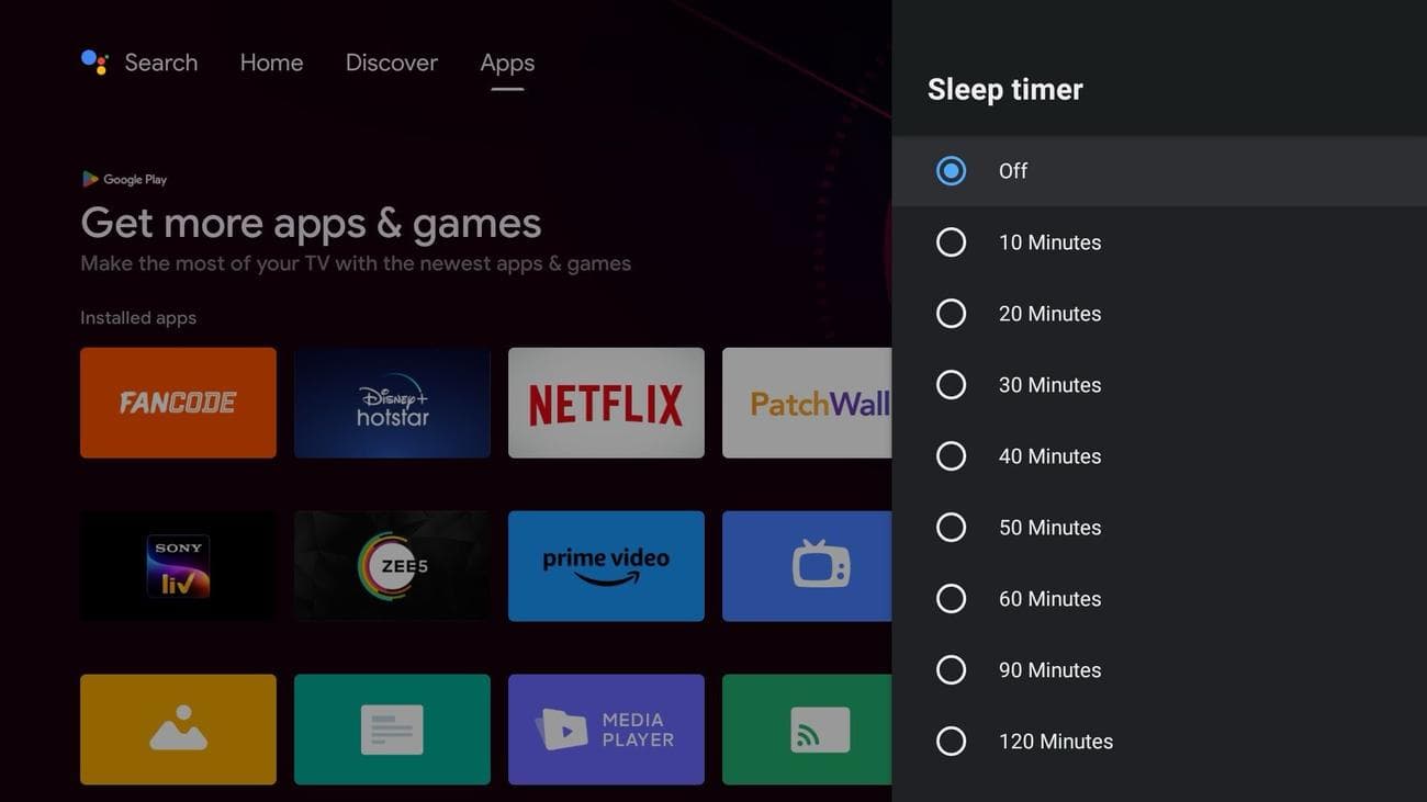 Επιλογές χρονοδιακόπτη ύπνου στο Android TV