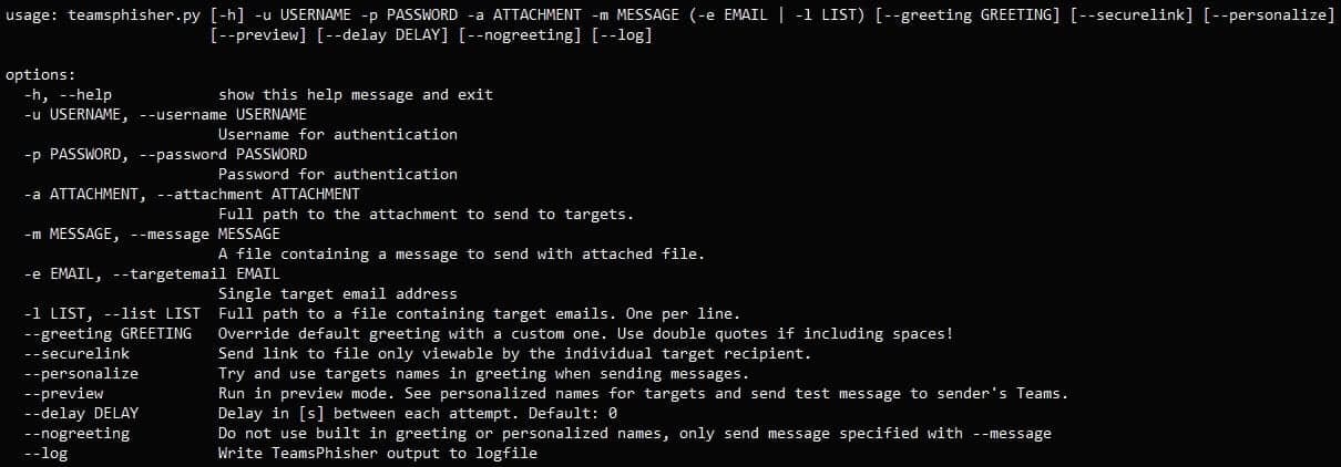 Όλες οι επιλογές και τα επιχειρήματα που υποστηρίζονται από το εργαλείο
