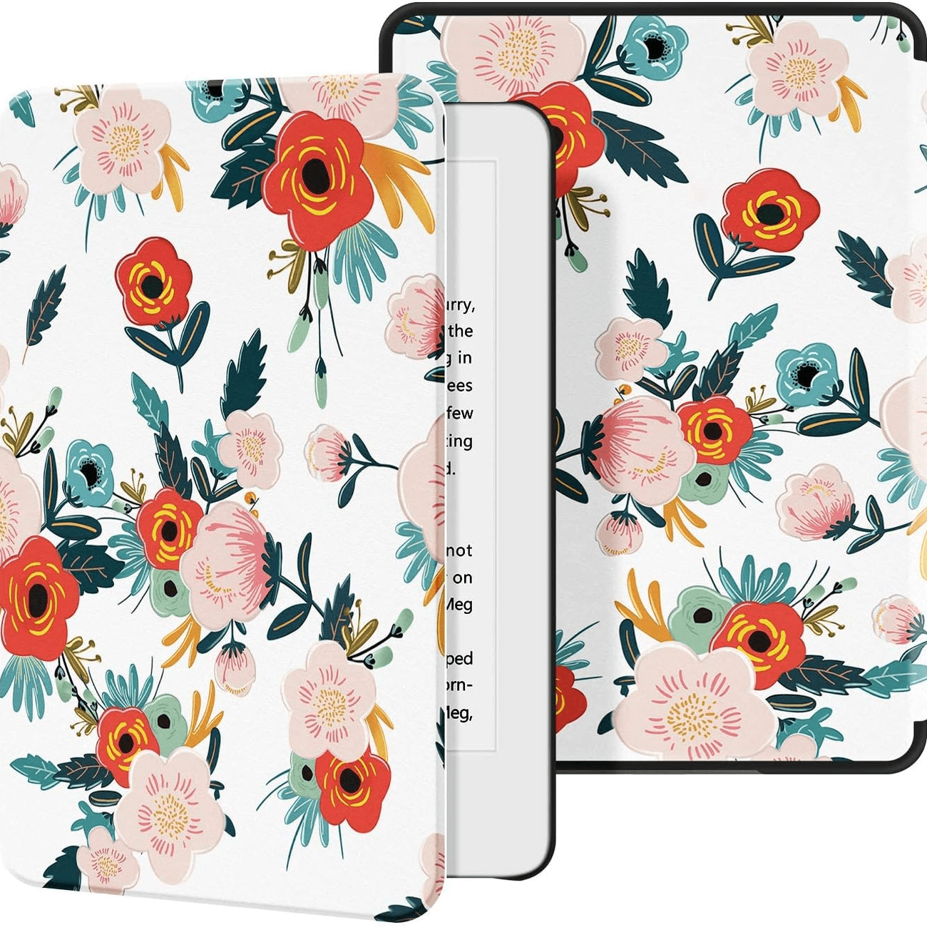 Θήκη Kindle με στάμπα ayotu με λουλουδάτη στάμπα σε λευκό φόντο