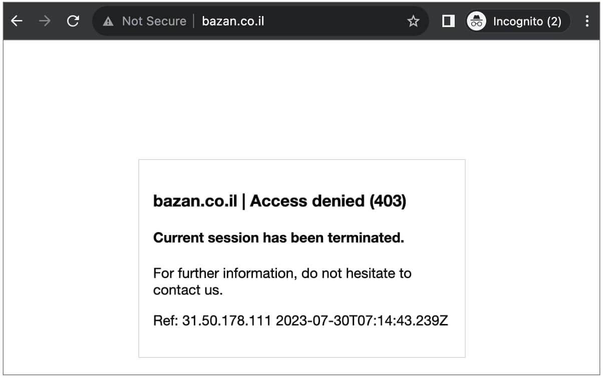 Ο ιστότοπος του Ομίλου Bazan εμφανίζει μήνυμα σφάλματος απαγορευμένου (HTTP 403).