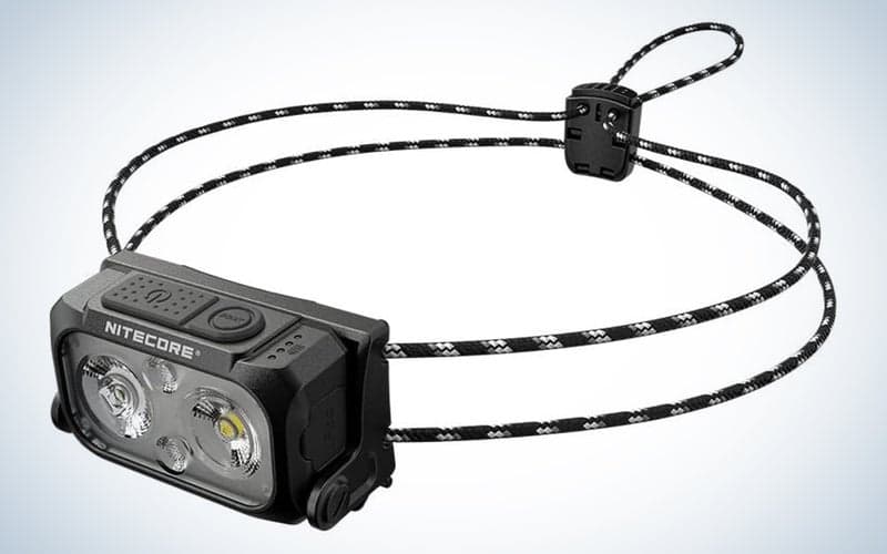 Tge Nitecore NU25 UL - 400 Lumens Ultralight Επαναφορτιζόμενος Προβολέας σε μπλε και άσπρο φόντο