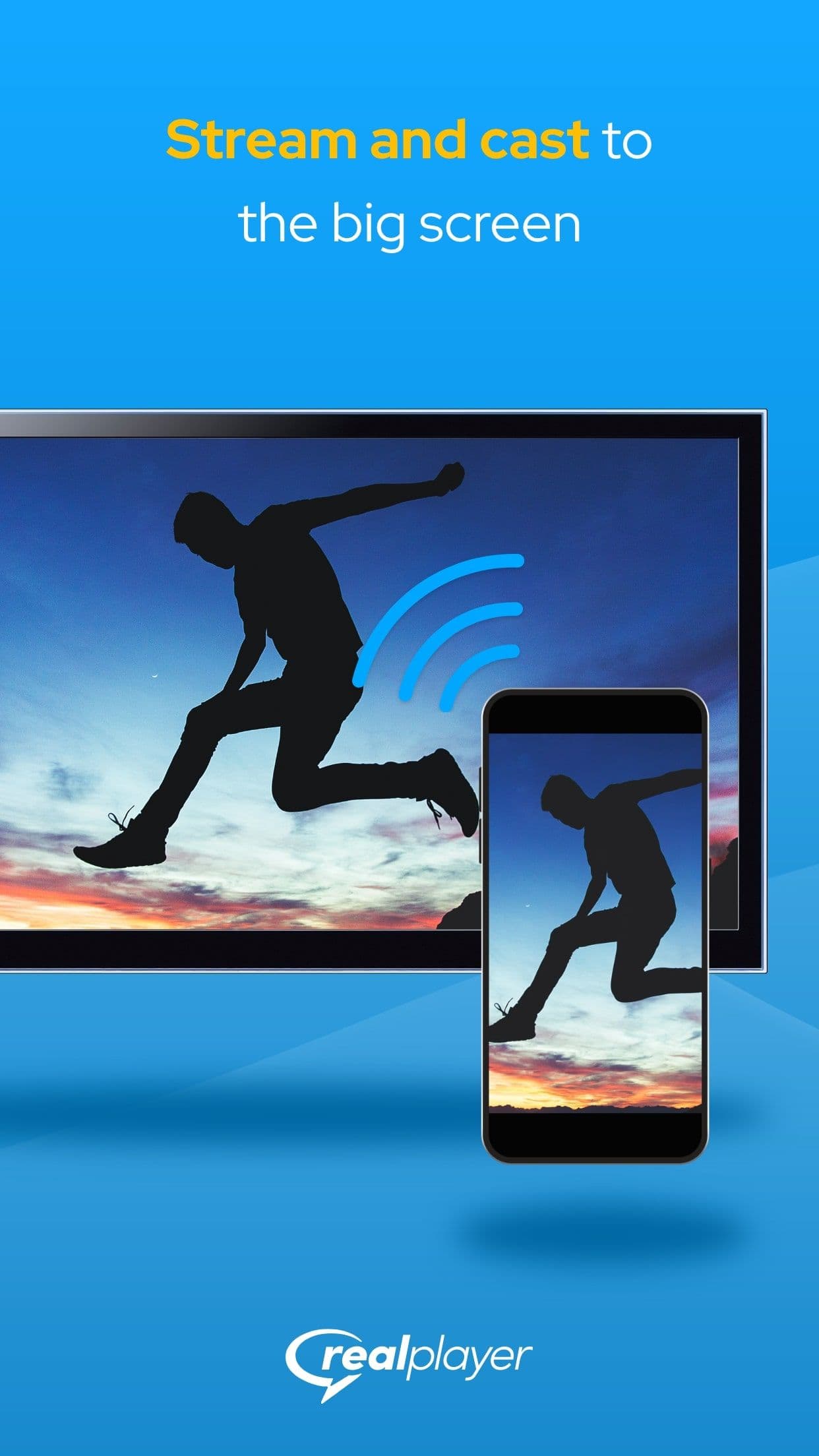 τηλέφωνο και τηλεόραση επάλληλα σε μπλε φόντο