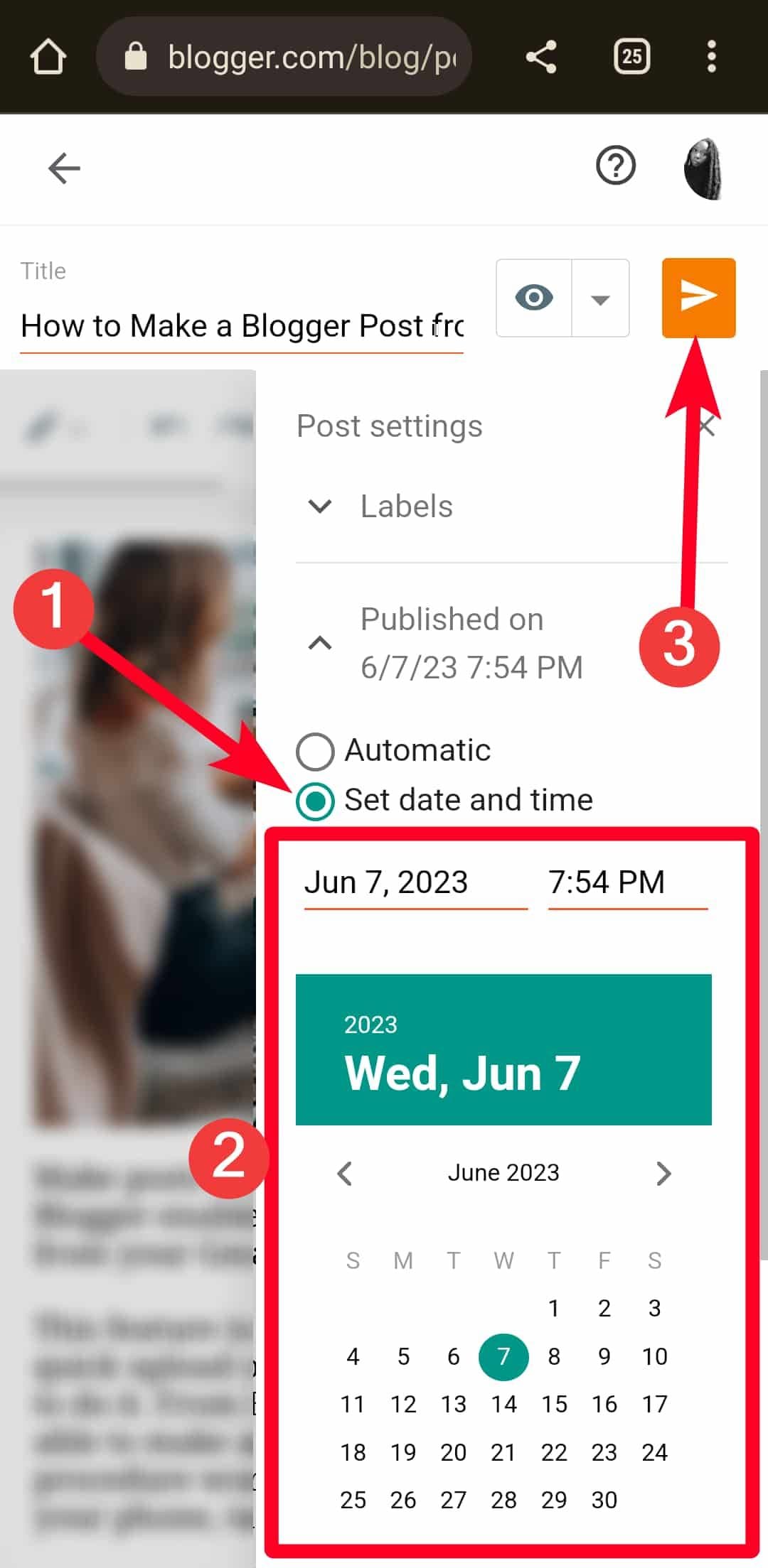 Changing the publishing date and time for a Blogger post