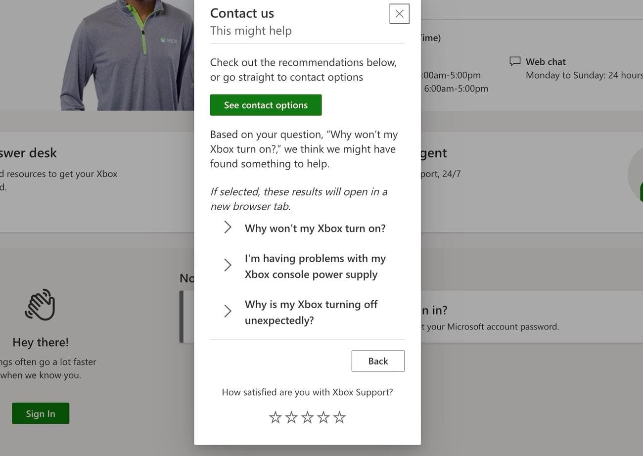επικοινωνήστε μαζί μας επιλογές στο Xbox