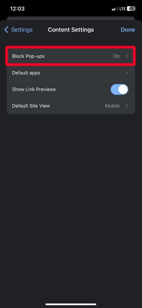 Μενού ρυθμίσεων περιεχομένου στο iPhone