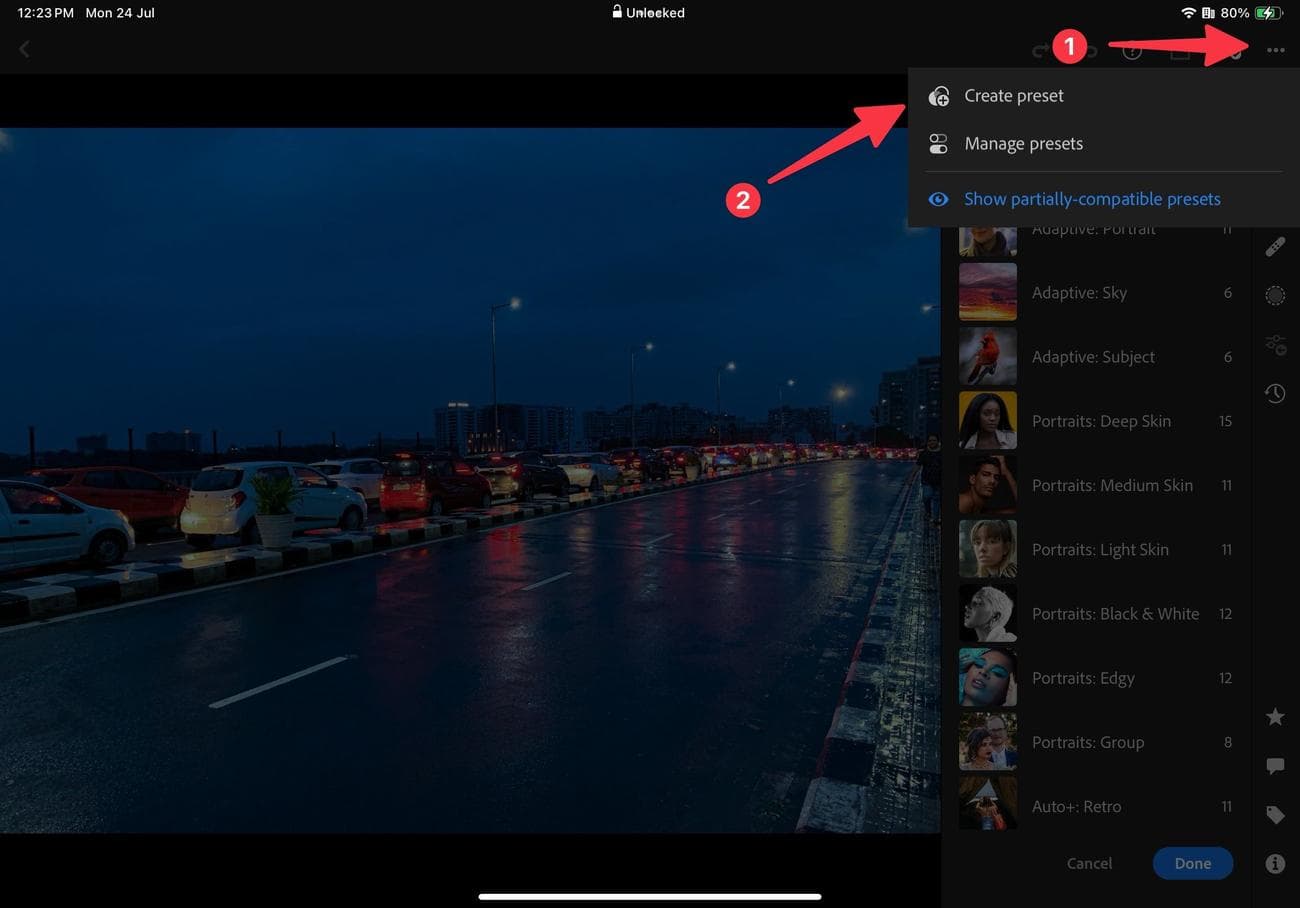 create a preset in Lightroom iPad