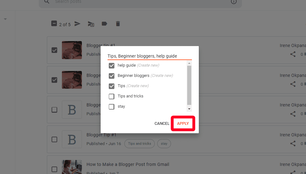 Creating labels on Blogger