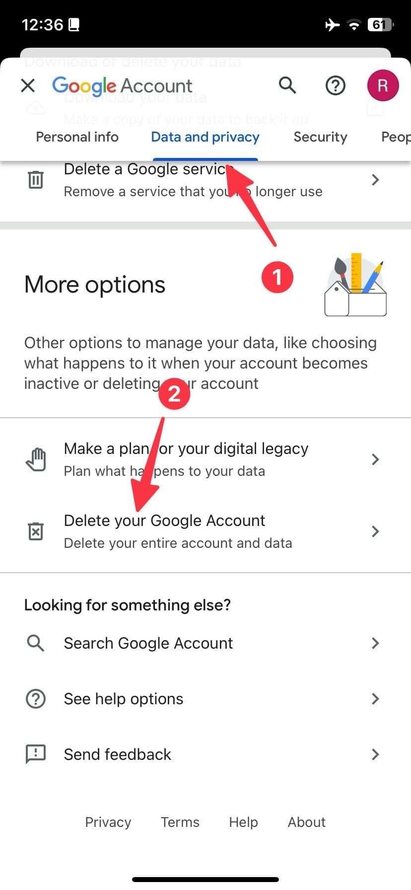delete google account on iPhone