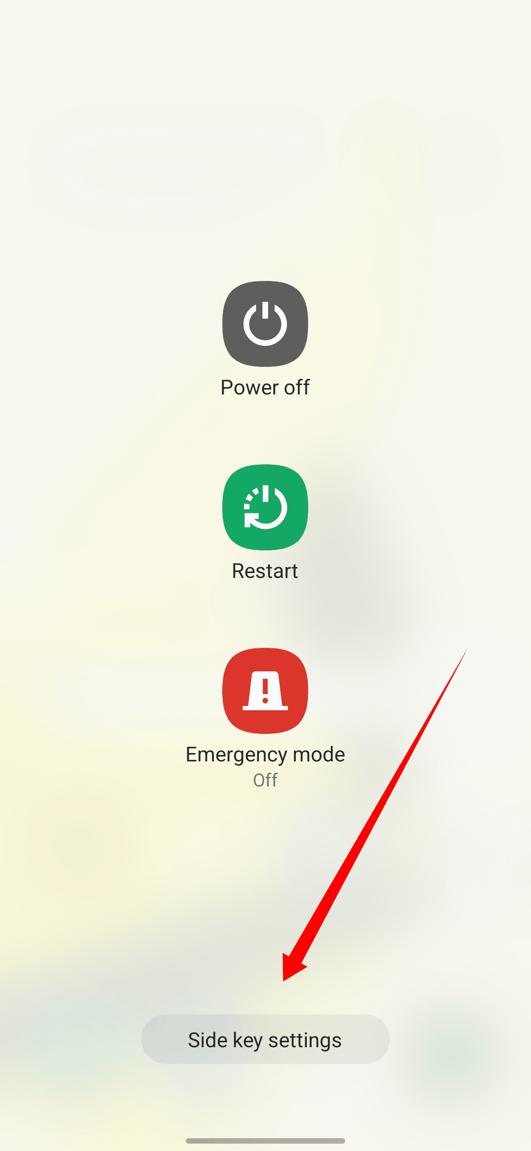 Μενού απενεργοποίησης Samsung με επισημασμένες τις ρυθμίσεις του πλευρικού πλήκτρου