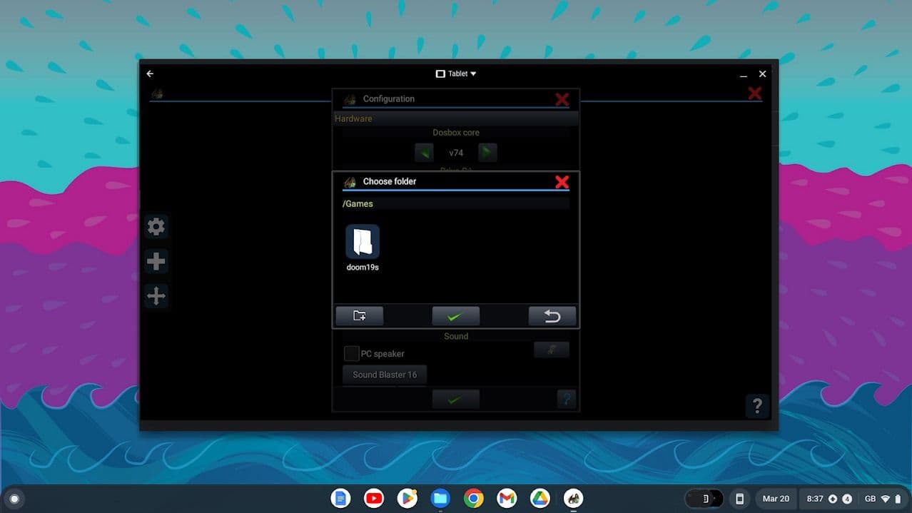 Παράθυρο επιλογής αρχείων chromebook πάνω σε μπλε ροζ και σκούρο μπλε φόντο