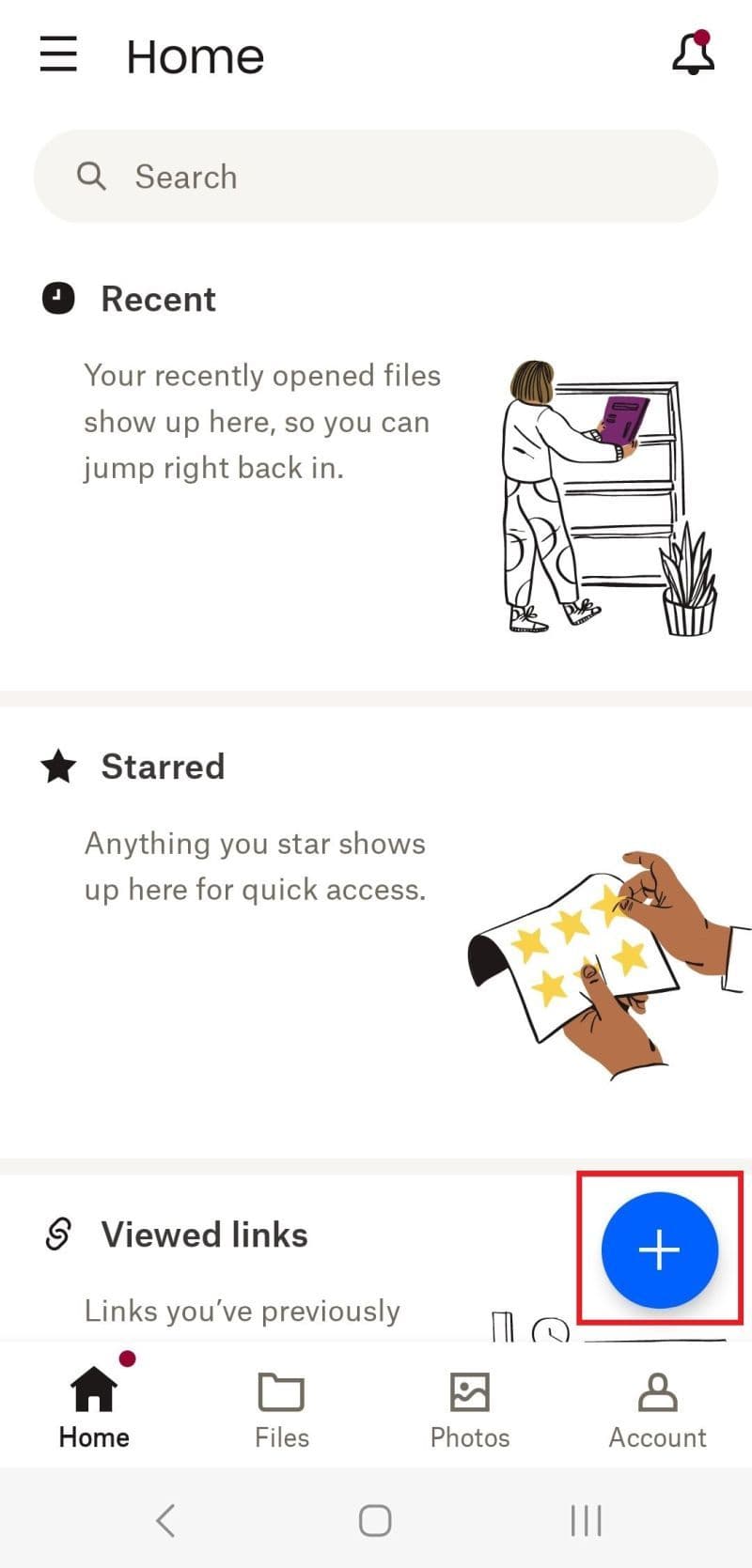 Screenshot of plus icon in Dropbox
