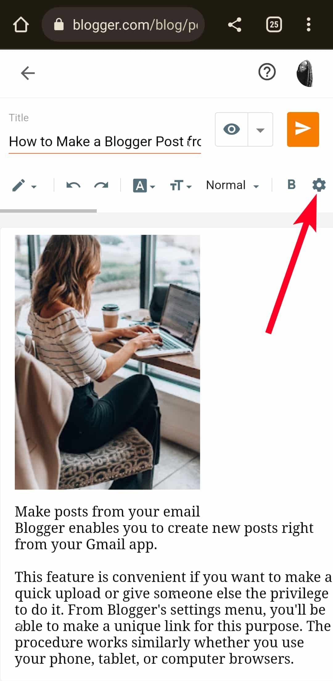 Editing a post on Blogger