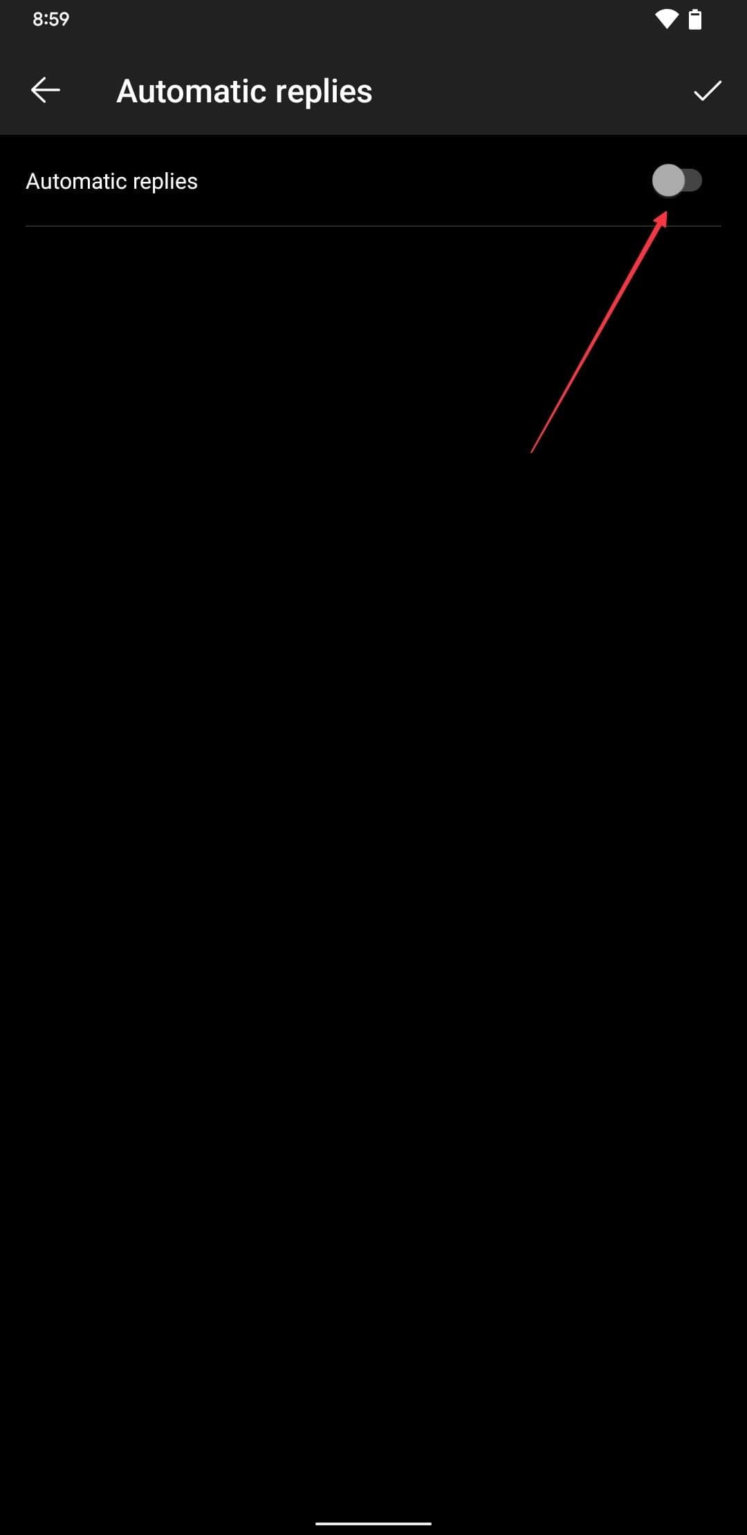 Στιγμιότυπο οθόνης της σελίδας Αυτόματες απαντήσεις της εφαρμογής Outlook για Android