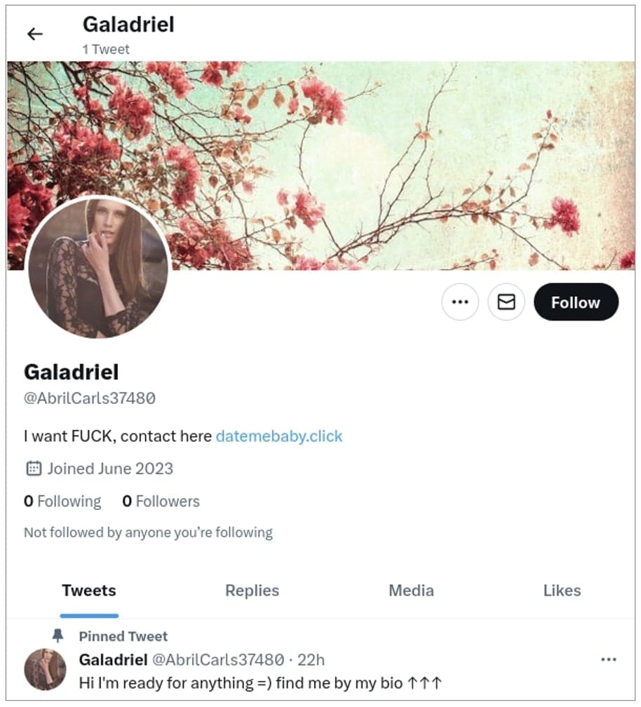 Παράδειγμα ρομπότ ανεπιθύμητης αλληλογραφίας στο Twitter