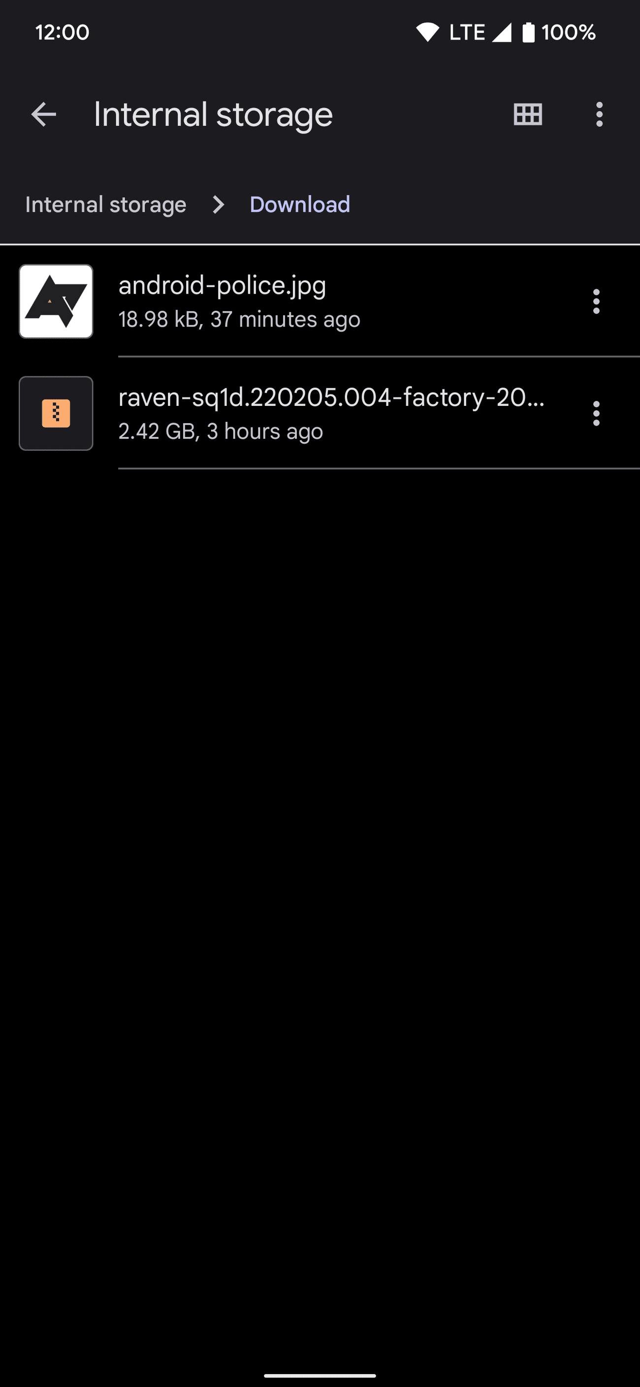 Η εφαρμογή Files by Google στο Android εμφανίζει τον φάκελο Λήψη χρησιμοποιώντας τη λειτουργία εσωτερικού χώρου αποθήκευσης