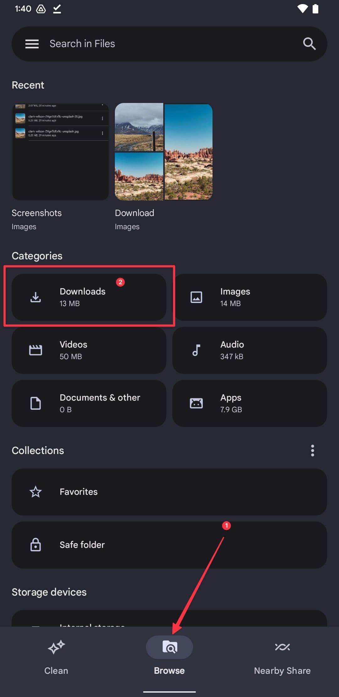 Στιγμιότυπο οθόνης της σελίδας Files by Google Browse
