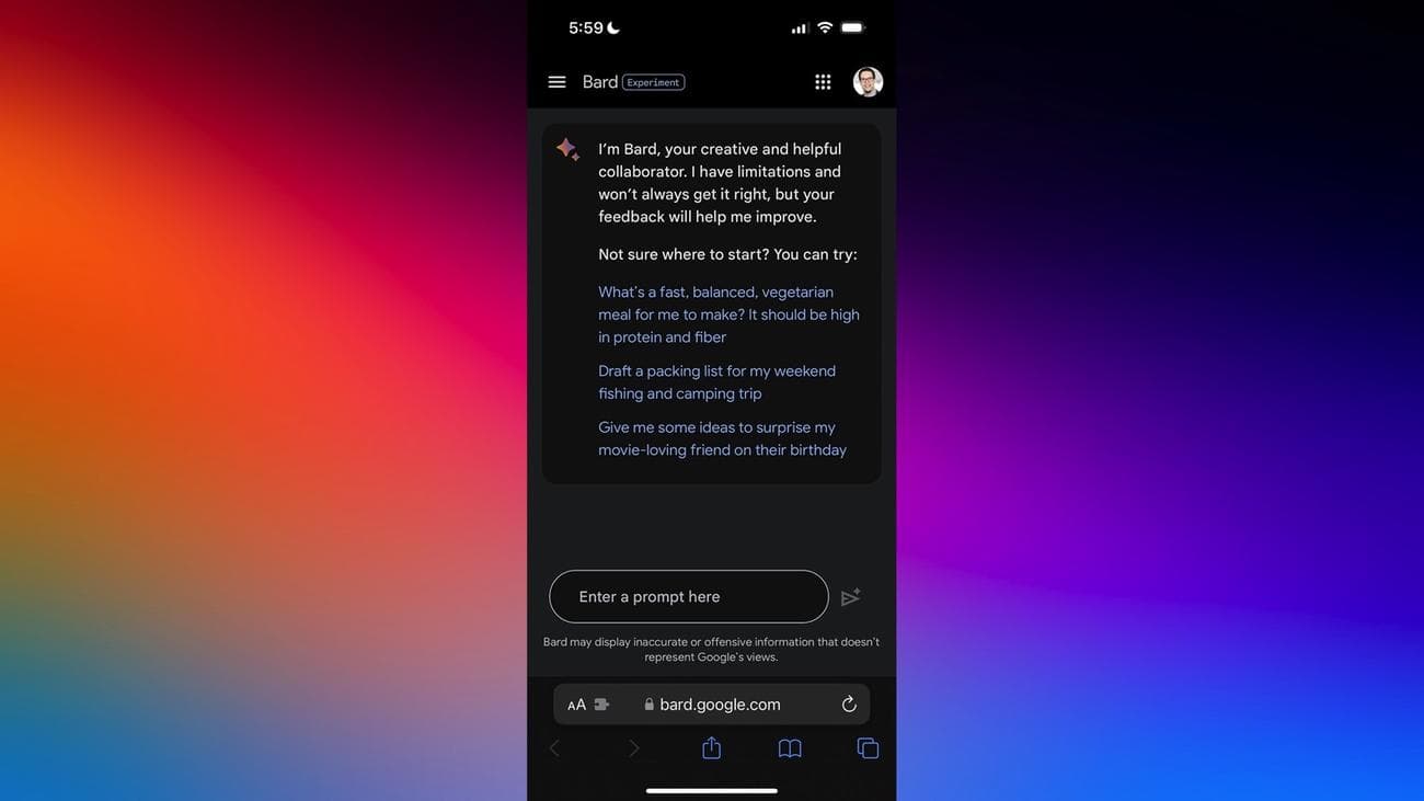 Σελίδα Google Bard Safari στο iPhone.