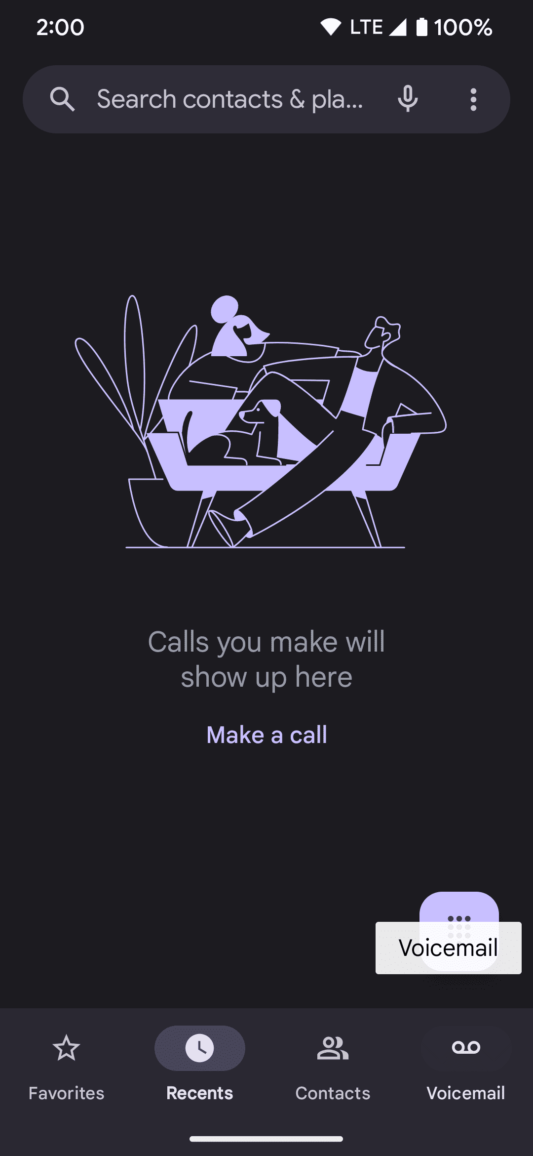 Επιλέγοντας την καρτέλα Τηλεφωνητής στην εφαρμογή Google Phone
