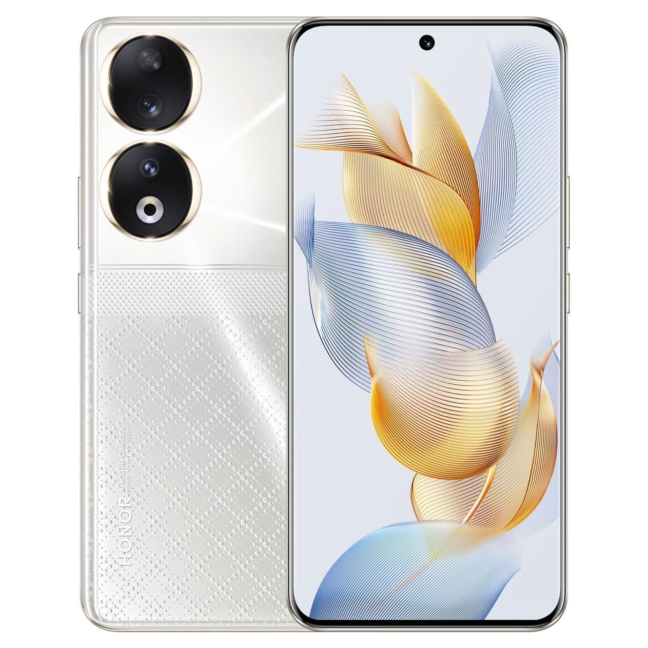 Render of the Honor 90 σε ασημί, εμπρός και πίσω