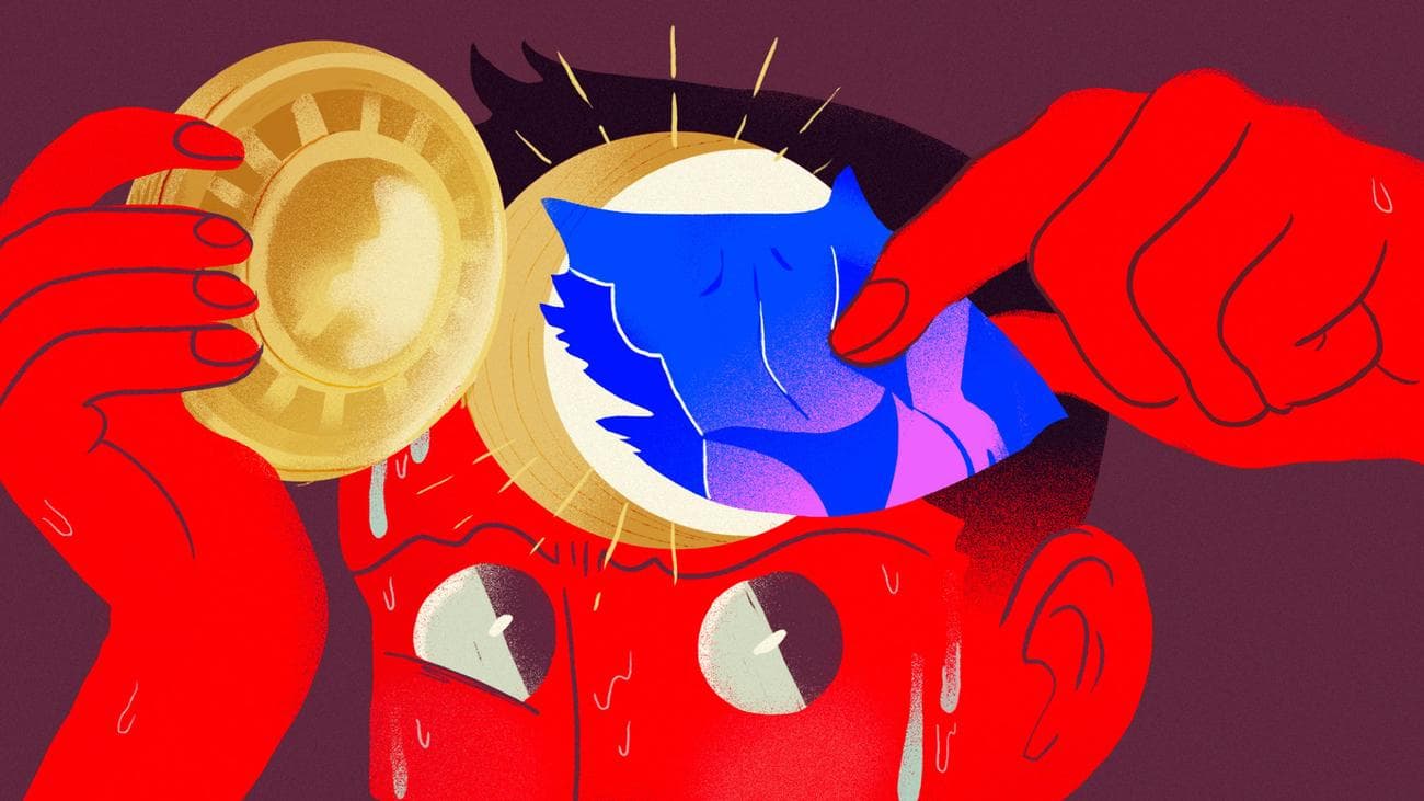 An illustration of a man opening a vault door in his head. Inside is a woman who is only wearing underwear.