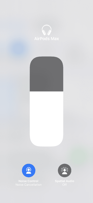 An iPhone screenshot displaying the haptic touch option on the Noise Control for the Airpods Max.