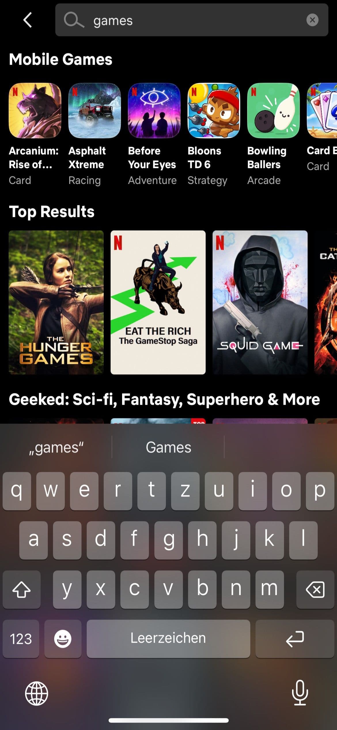 Ένα στιγμιότυπο οθόνης της εφαρμογής Netflix στο IOS