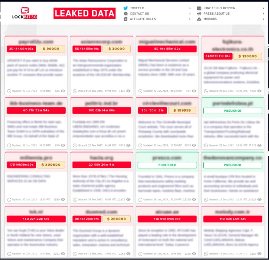 Σελίδα ιστολογίου Ransomware Group Lockbit του Ransomware