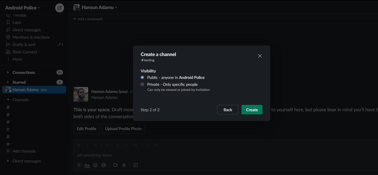 Ρύθμιση της ορατότητας του νέου σας καναλιού Slack