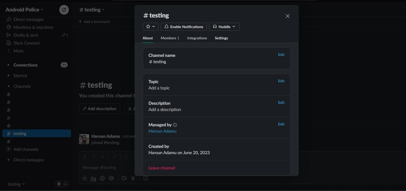 Χαλαρό κανάλι σχετικά με τη σελίδα